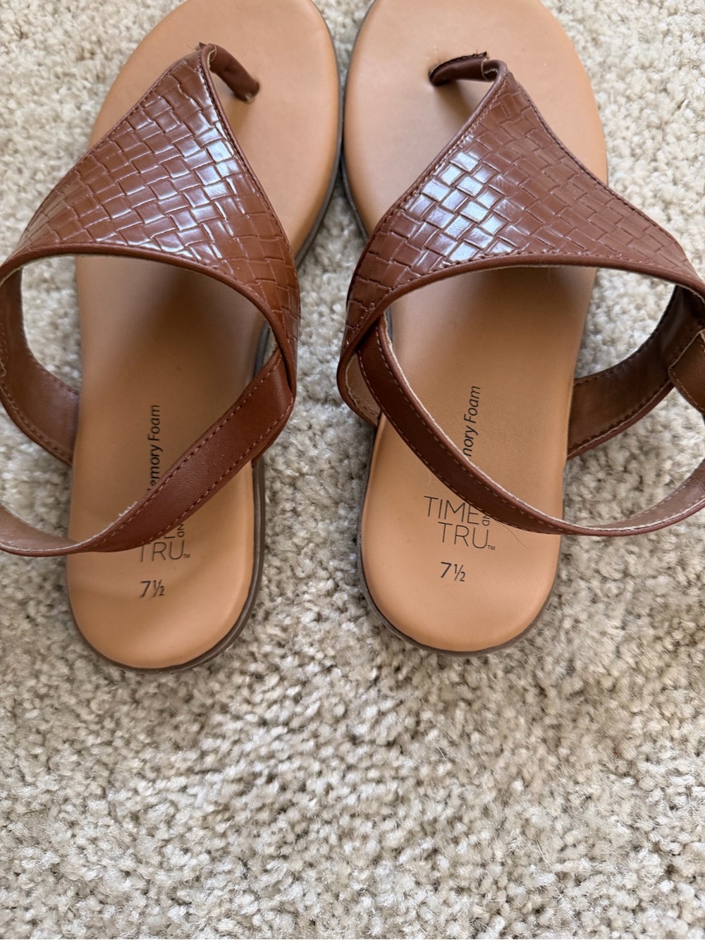 Time and Tru Brown Woven Toe-Loop Sandals with Tan Footbed